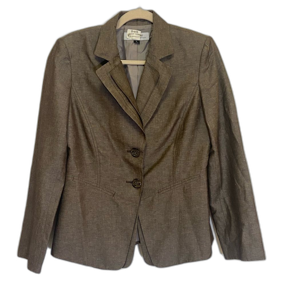 Tahari - Chocolate/Brown/Tan Linen Blend Blazer - size 6